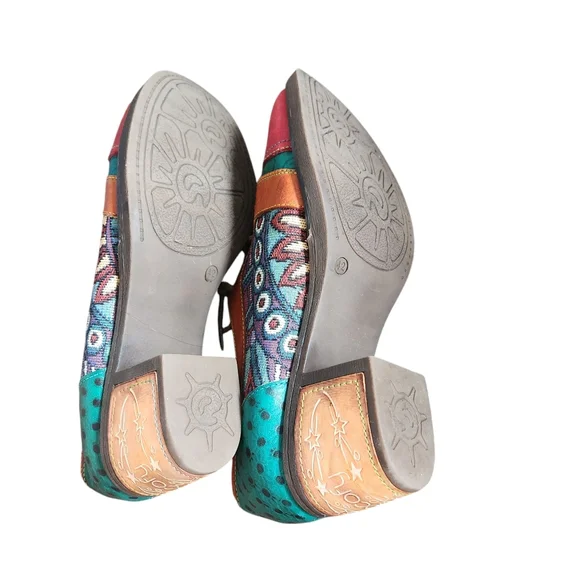 Socofy Vintage Floral Genuine Leather Colorful Shoes Aztec Boho Size 42 Us 11 - Picture 5 of 8